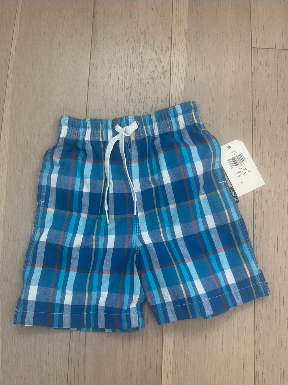 NWT OshKosh B’gosh Blue Plaid Drawstring Shorts 24M